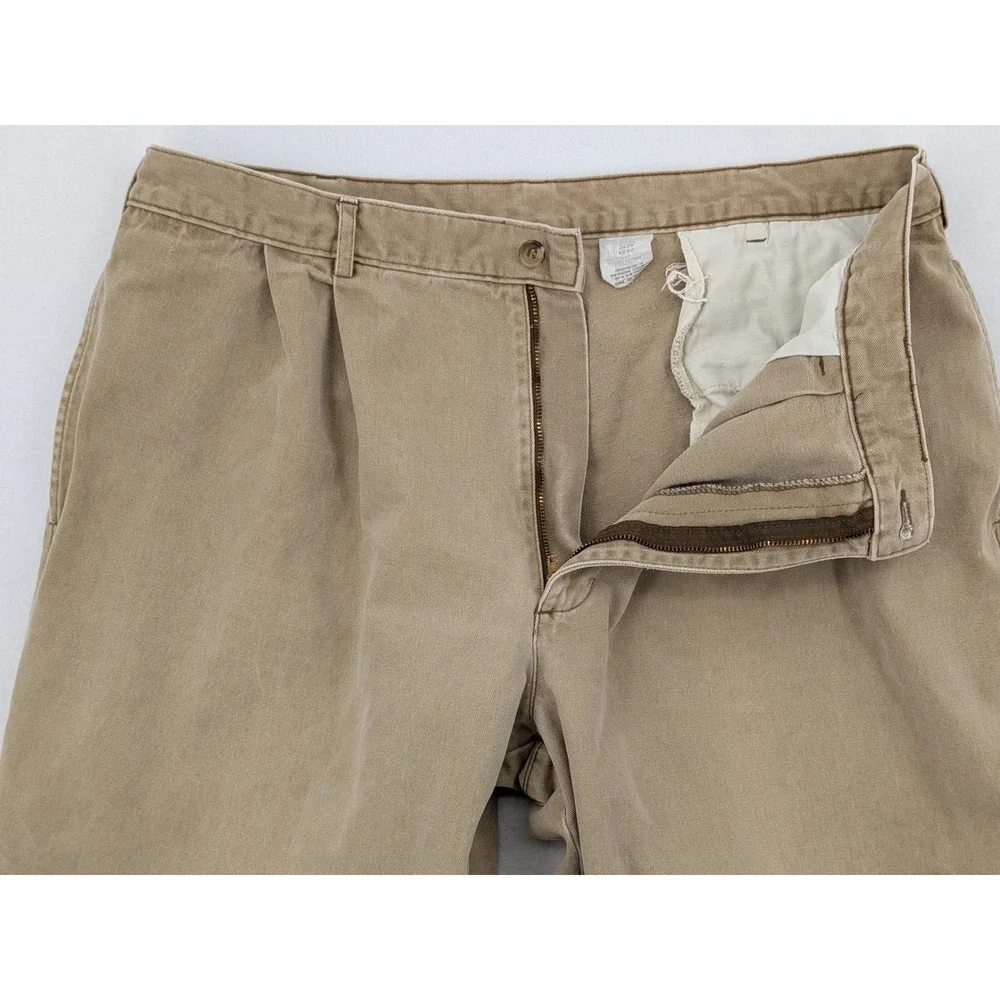 Vintage L.L. Bean Double L Chinos Mens 36x30 Khaki Pleated Relaxed Fit Pants